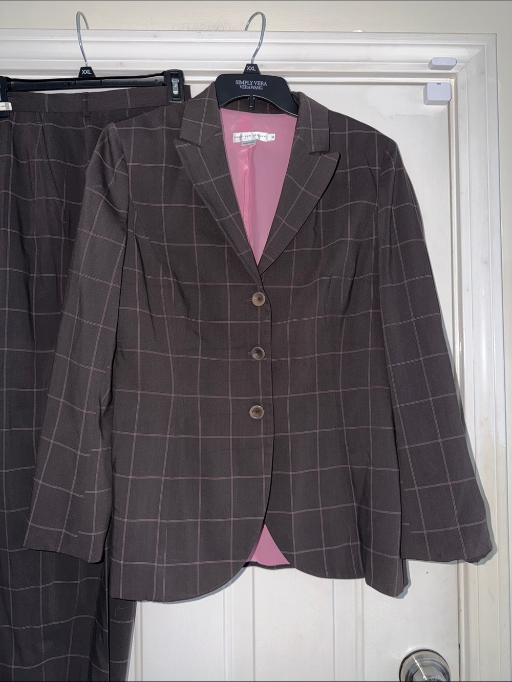 Garfield & Marks Y2K Brown Windowpane Plaid Wool Blend Pant Suit Set. Size 14.